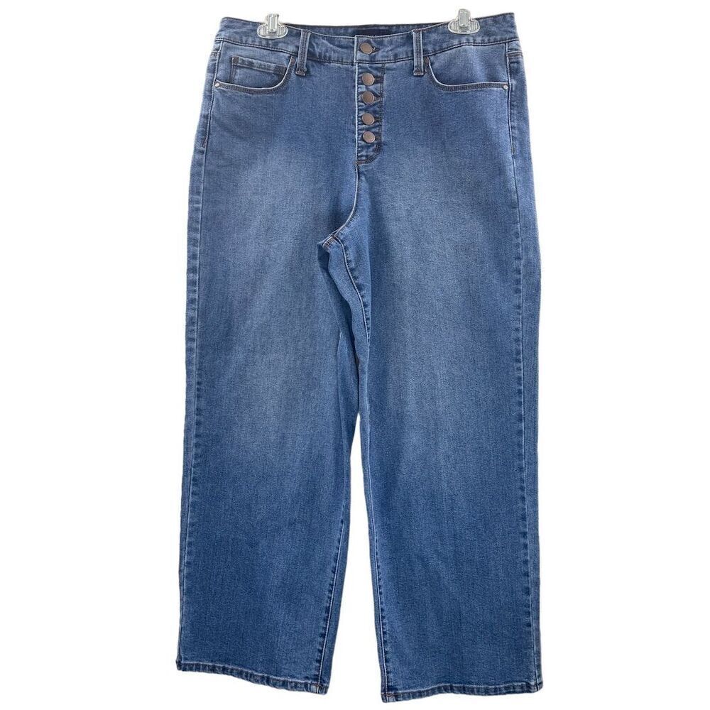 Charter Club Women's Wide-Leg High Waisted Button-Fly Jeans Size 10 Blue Denim